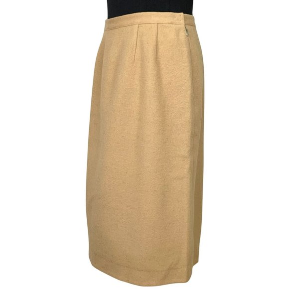 VINTAGE 50s Jaeger A-Line Wool & Camel Hair Knee Length Skirt - Picture 2 of 10